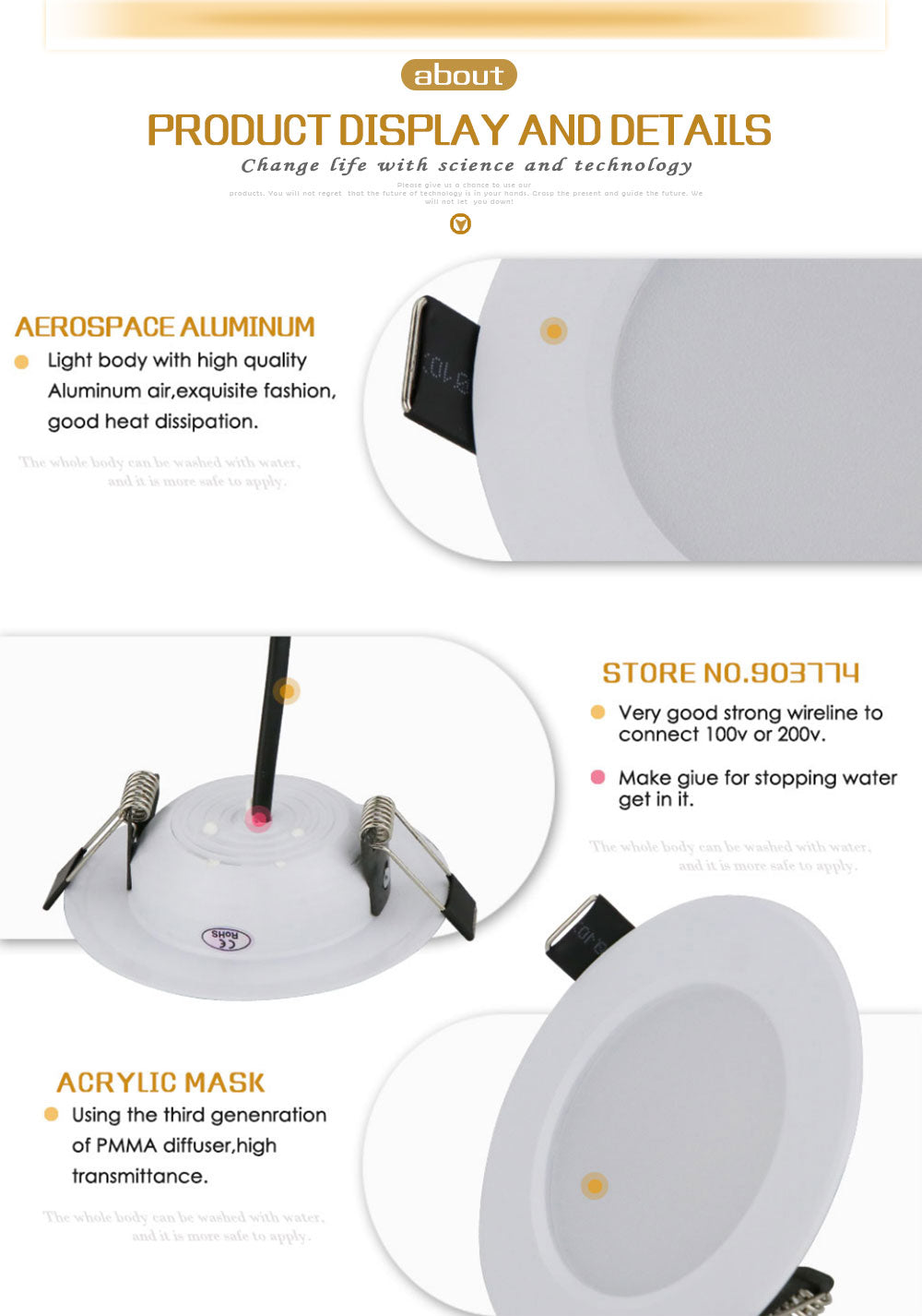 Dimmable Waterproof 12W LED Downlight 12W IC integrated Driverless led Ceiling down lights Warm/cold white for bathroom