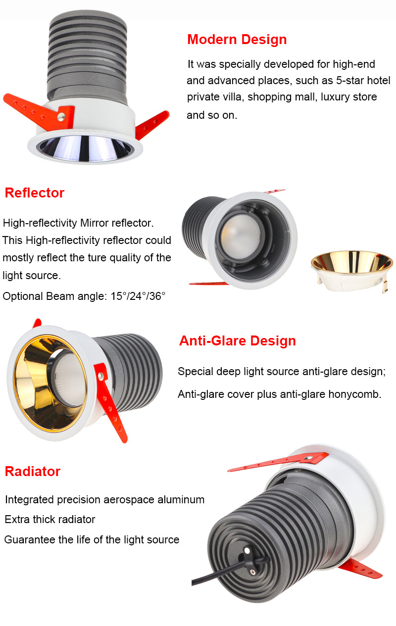 Dimmable 0-10V 12W LED COB Ceiling Lamp AC85-265V Aluminum Recessed Downlights Round Led Spot Light