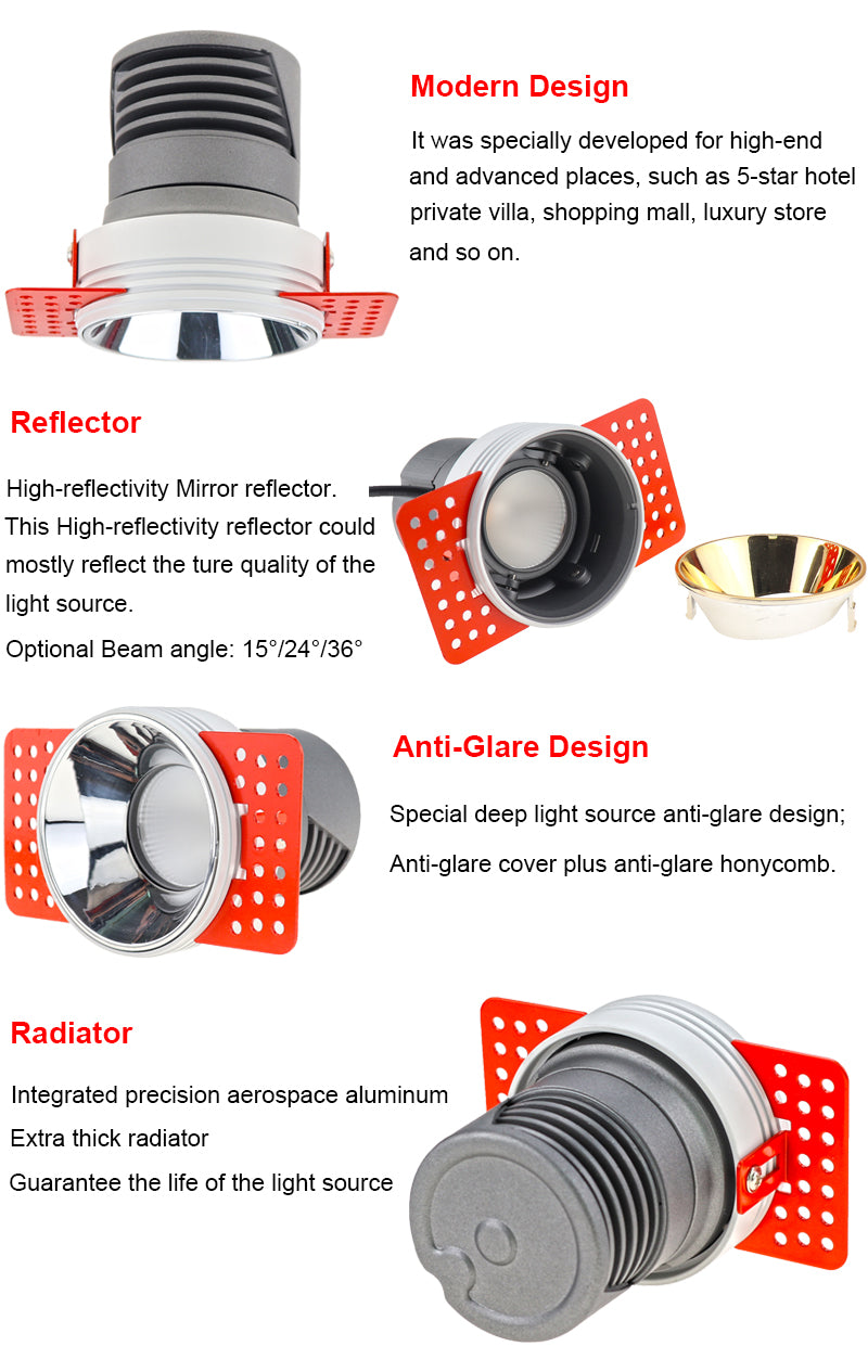 Dimmable 0-10V 12W LED COB Ceiling Lamp AC85-265V Aluminum Recessed Downlights Round Led Spot Light