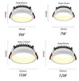 Dimmable Recessed Anti Glare LED Downlights 7W/9W/12W/15W LED Ceiling Spot Lights AC85~265V Background Lamps Indoor Lighting