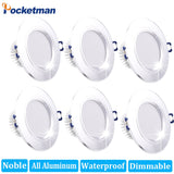 Noble All Aluminum Dimmable 6 LED LED Downlight  Waterproof Warm White Cold White 6Pcs/Lots Recessed LED Lamp Spot Light AC220V
