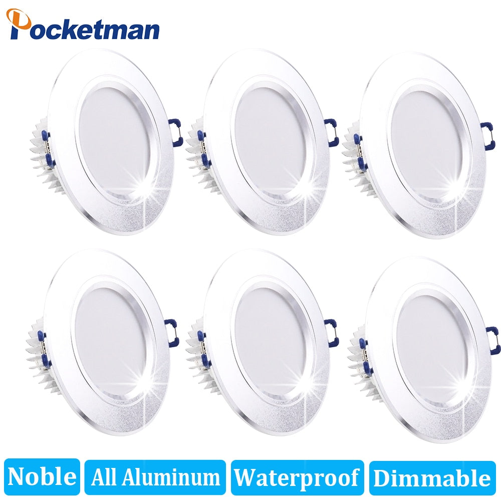 Noble All Aluminum Dimmable 6 LED LED Downlight  Waterproof Warm White Cold White 6Pcs/Lots Recessed LED Lamp Spot Light AC220V