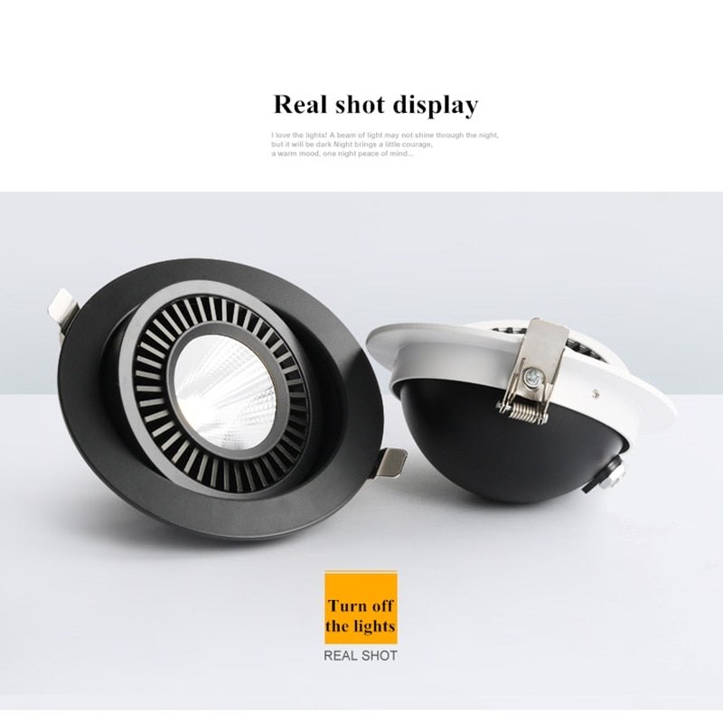 Dimmable recessed LED Downlights Angle Adjustable COB Ceiling Lamp Spot Lights 7w 9w 12w 15w 18w Rotating LED downlight AC85-265V