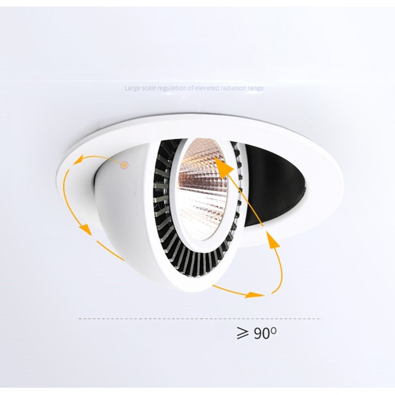 Dimmable recessed LED Downlights Angle Adjustable COB Ceiling Lamp Spot Lights 7w 9w 12w 15w 18w Rotating LED downlight AC85-265V