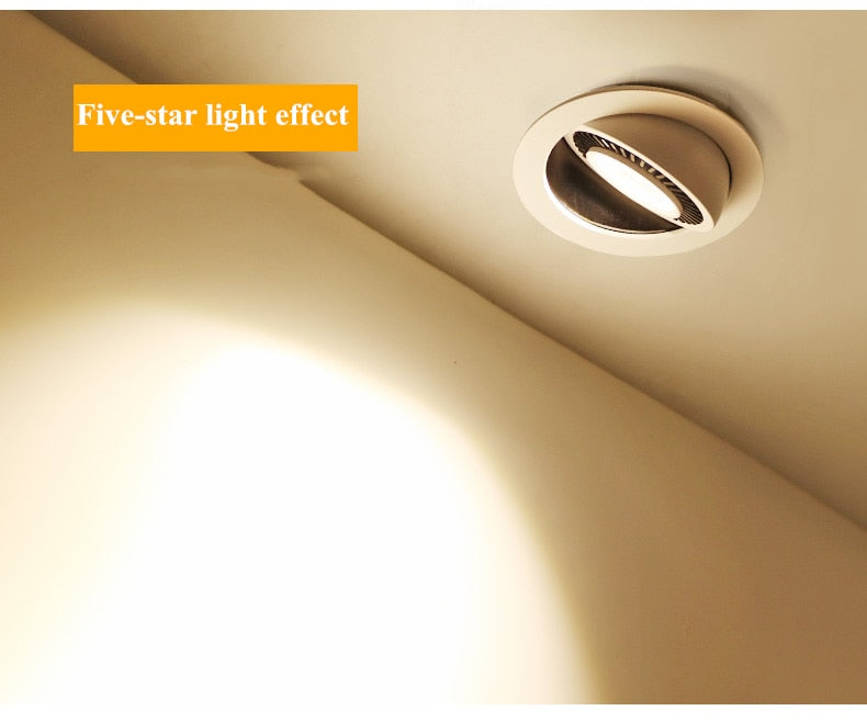 Dimmable recessed LED Downlights Angle Adjustable COB Ceiling Lamp Spot Lights 7w 9w 12w 15w 18w Rotating LED downlight AC85-265V