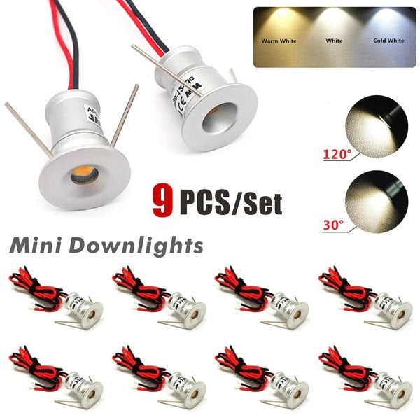 9pcs waterproof mini led light 1w outside decking lights 15mm led downlight party decoration 3-3.4V/300mA 12v 30D/120D degree