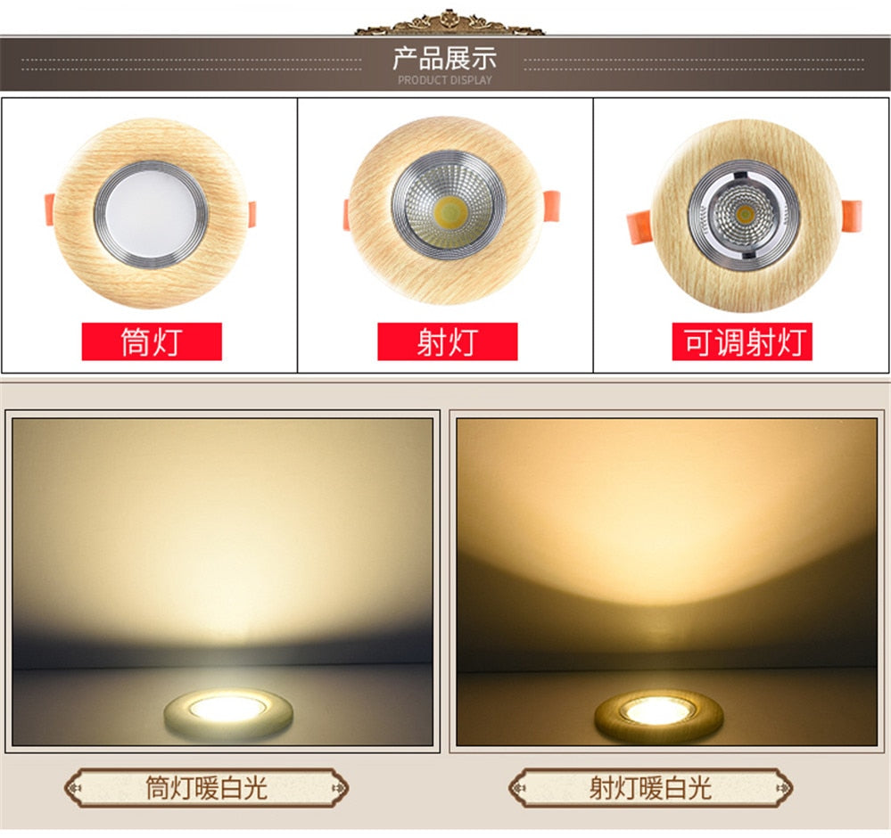Nordic Wood Color Downlight 3W 5W 7W 110V 220V Adjustable Angle Led Spotlight Living Room Dining Room Recessed Lamp Hole 6-9Cm