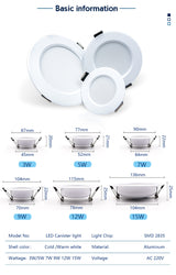 LED Downlight 6pcs/lot 3W 5W 7W 9W 12W 15W LED Lamp AC 220V Spotlight Recessed Round LED Panel Light Indoor Lighting Down light