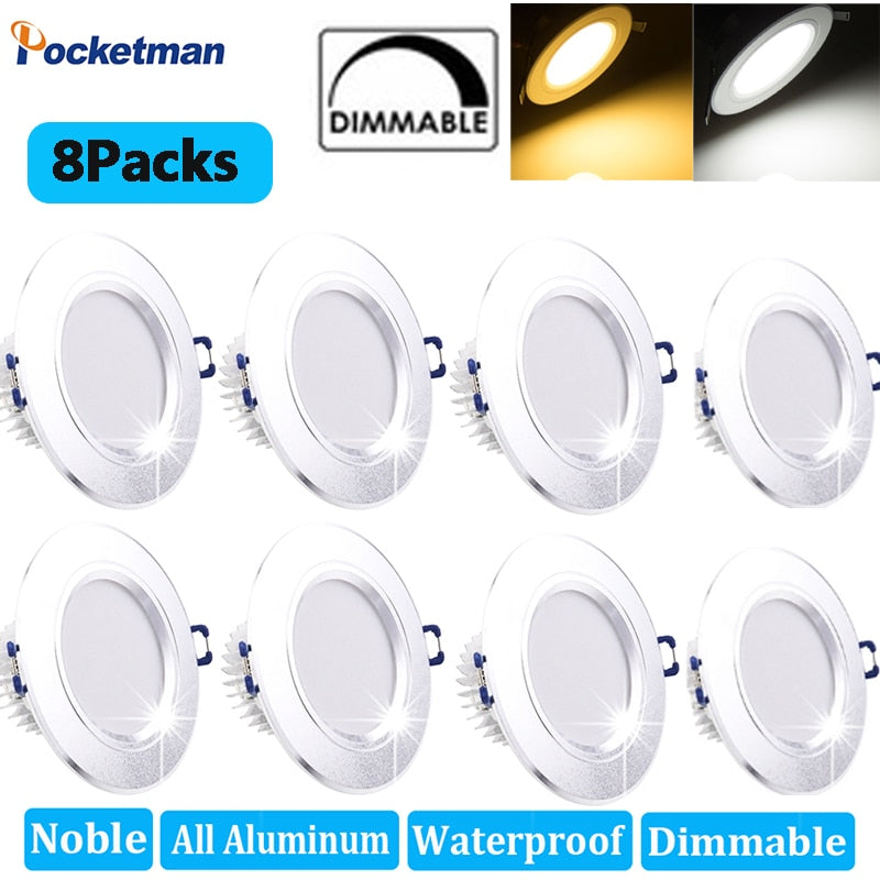 Noble Aluminum Dimmable LED Downlight Waterproof Warm White Recessed LED Lamp 220V 8Pcs/Lots Spot Light For Home