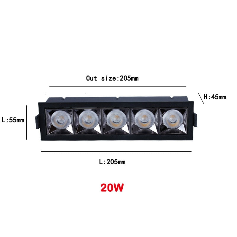 Led Grid Ceiling Spot Embedded Recessed Downlight Line Lights 4W 12W 16W 20W 36W 40W COB Rectangular Lamp Without Main Lights