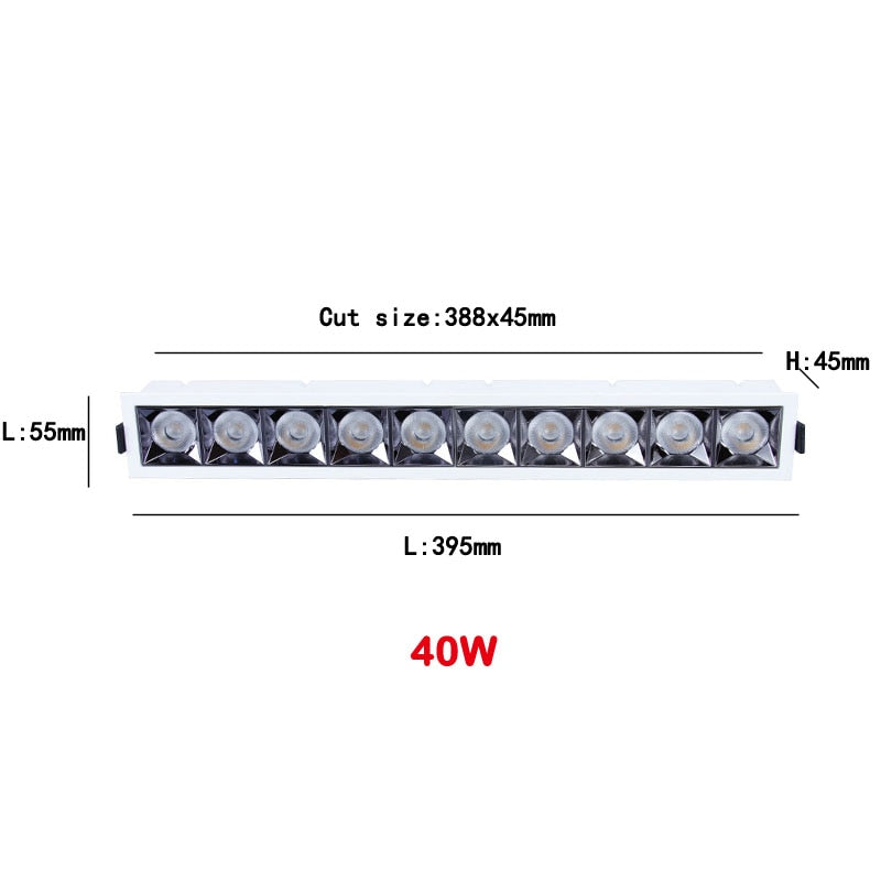 Led Grid Ceiling Spot Embedded Recessed Downlight Line Lights 4W 12W 16W 20W 36W 40W COB Rectangular Lamp Without Main Lights