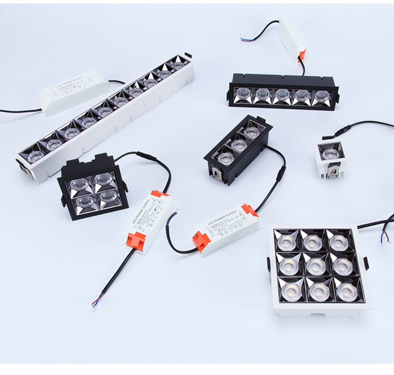 Led Grid Ceiling Spot Embedded Recessed Downlight Line Lights 4W 12W 16W 20W 36W 40W COB Rectangular Lamp Without Main Lights