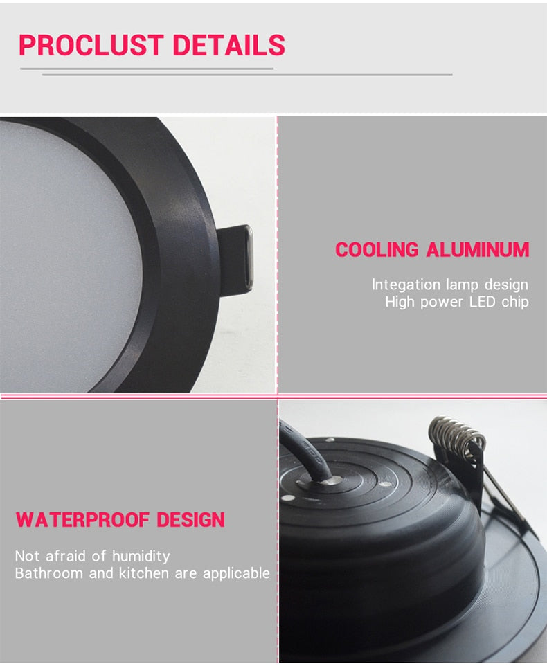 LED Downlight Waterproof Black Shell IP65 5W 7W 9W 12W 15W 18W 10 pcs Cold Warm Natural White Spot Lamp 220V 230V Indoor Lighting