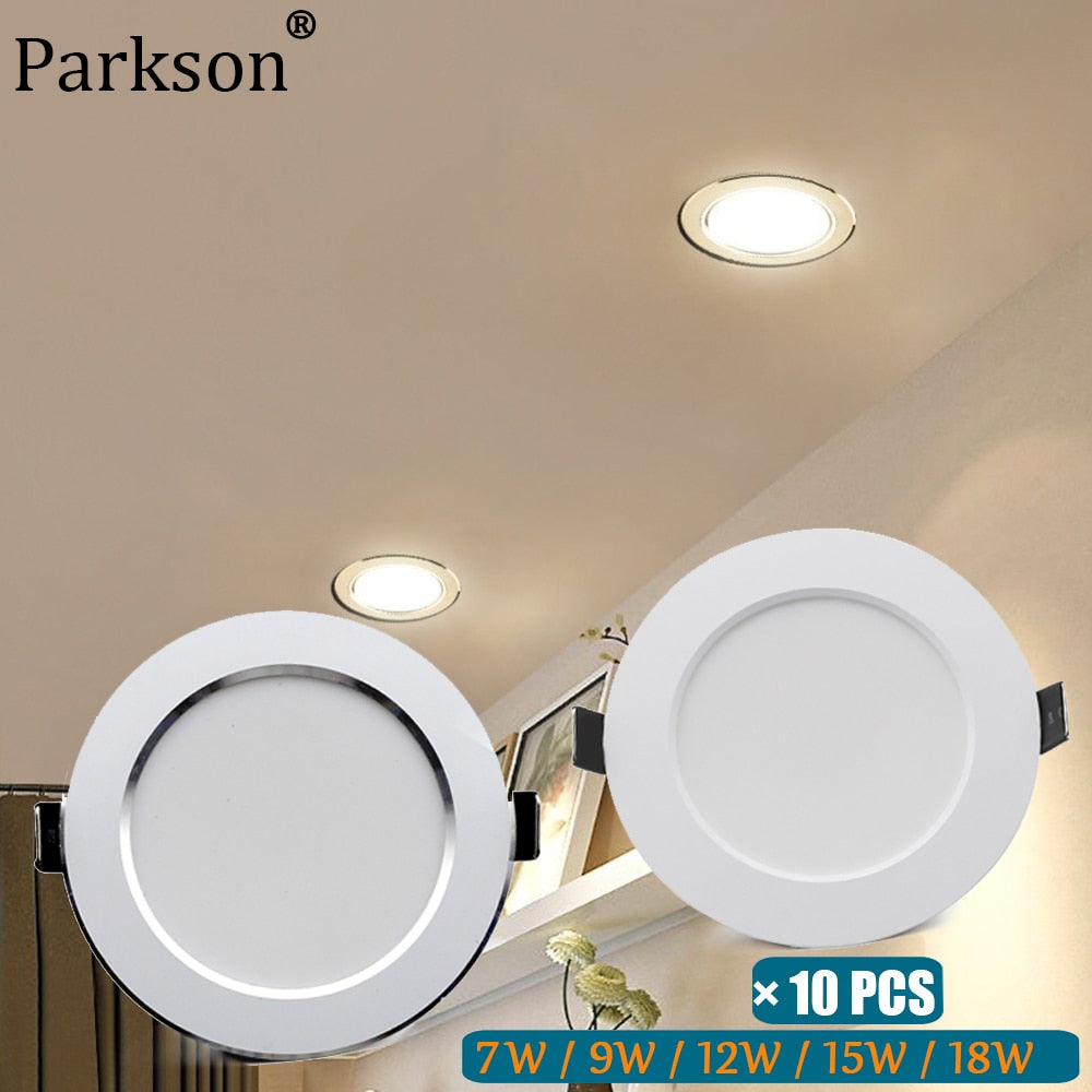 LED Downlight 220V 18W 15W 12W 9W 7W 10pcs Round Recessed Fixtures Ceiling Spotlight Down Lights For Kitchen Office Living Room