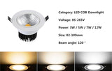 LED Dimmable Led downlight light COB Ceiling Spot Light 3w 5w 7w 12w 85-265V ceiling recessed Lights Indoor Lighting