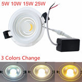 LED Downlight 3 Colors Change(3000K/4000K/6000K) 5W 10W 15W 25W COB LED Panel Light AC85-265V Recessed Glass LED Downlights