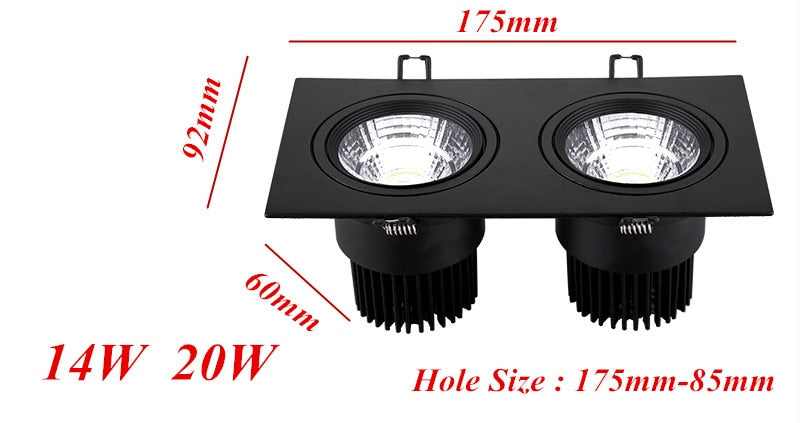 Square Black Led downlight bulbs COB Ceiling Spot Light 7w 10w 14w 20w 85-265V dimmable ceiling recessed Lights Indoor Lighting