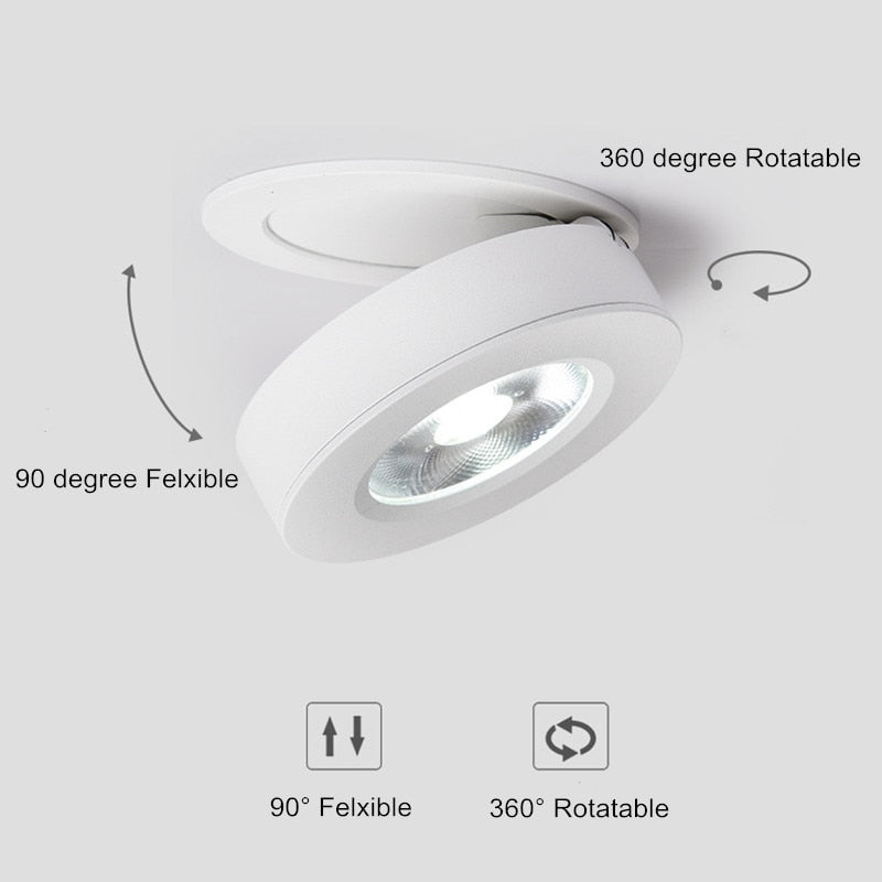 Ultra-thin Round Foldable Dimmable LED Ceiling Recessed Downlight 5W 7W 10W 12W 15W 360 Angle Adjustable 3000K/4000K/6000K