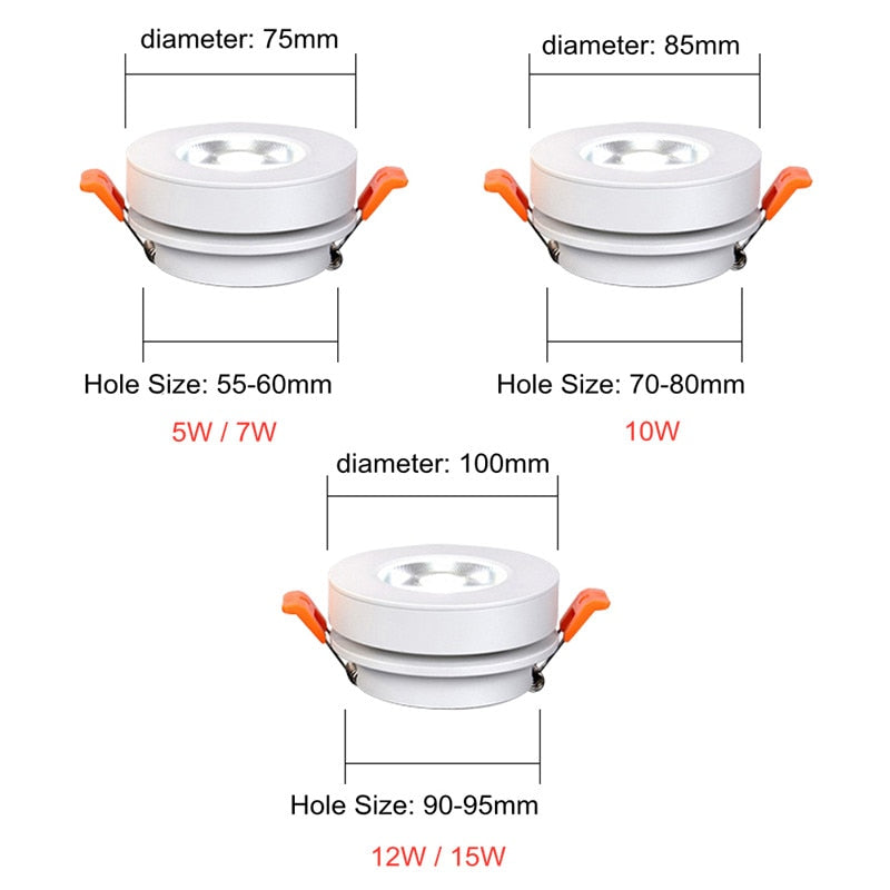 Ultra-thin Round Foldable Dimmable LED Ceiling Recessed Downlight 5W 7W 10W 12W 15W 360 Angle Adjustable 3000K/4000K/6000K