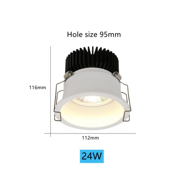 Anti-glare Downlight Round LED Spot Lights 7W 12W 24W Dimmable 110V 220v 38° Ceiling Lamp Warm white For Living Room Lighting