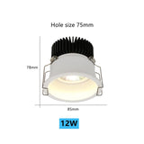 Anti-glare Downlight Round LED Spot Lights 7W 12W 24W Dimmable 110V 220v 38° Ceiling Lamp Warm white For Living Room Lighting