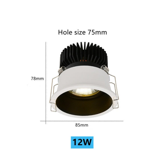 Anti-glare Downlight Round LED Spot Lights 7W 12W 24W Dimmable 110V 220v 38° Ceiling Lamp Warm white For Living Room Lighting