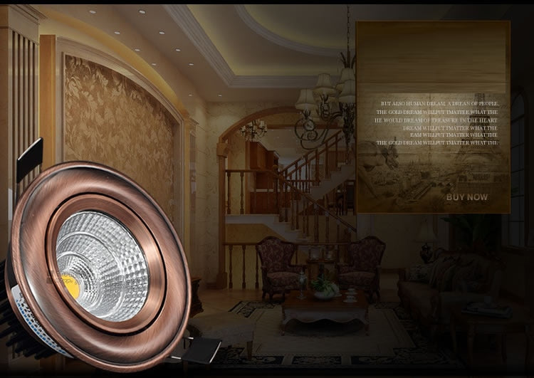 European style Bronze Red Copper Led dimmable COB 3W 5W 9W 15W LED recessed Downlight White/Pure White/Warm White Ceiling Lamp