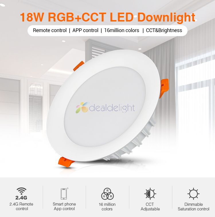 Milight 18W RGB+CCT Led Downlight FUT065 Color temperature Brightness Adjustable Wireless WIFI APP Control AC100-240V