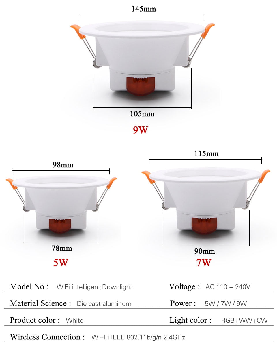Zigbee 9W 7W 5W LED Downlight RGBCW Dimmable Spot Lights Ceiling Lamp Indoor Light Works with Alexa App/Voice/Remote Control