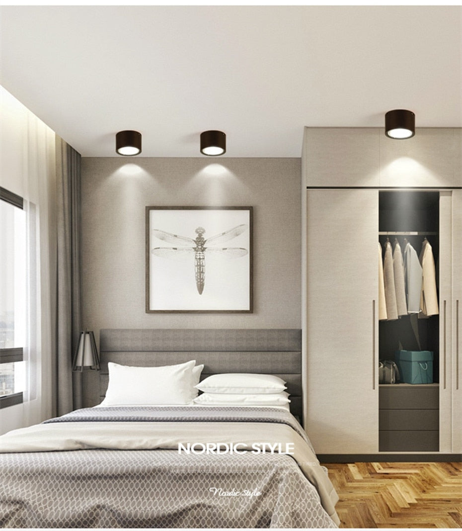 LED Surface Mounted Downlight Indoor Ceiling Lamp Black Aluminum Accent Spot Lighting Fixture for Living Room Corridor Kitchen