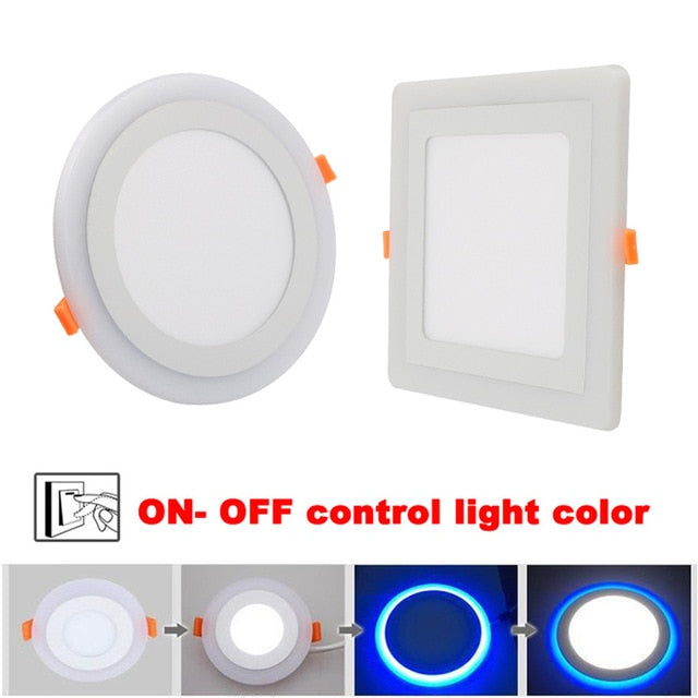 3 Model Round Square blue+white double color Led Panel Light 6w/9w/16w/24W AC85-265V Recessed LED Ceiling downlight down lights