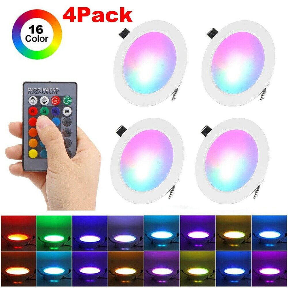 Dimmable LED Downlight RGB 4Pcs Remote Control Recessed Ceiling Lamp 85-265V