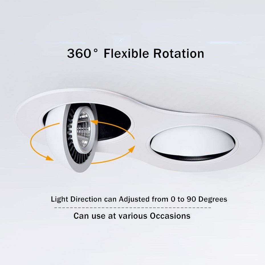 Led Downlight Recessed Ceiling Light Angle Adjustable Led Spot Light Indoor Ceiling Lighting Bedroom Living Room Kitchen Recessed 24W