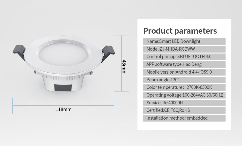 LED Downlight APP control 16 kinds RGBWW 4.5w Round Recessed Lamp 100V-264V Led Bulb Bedroom Kitchen Indoor LED Spot Lighting