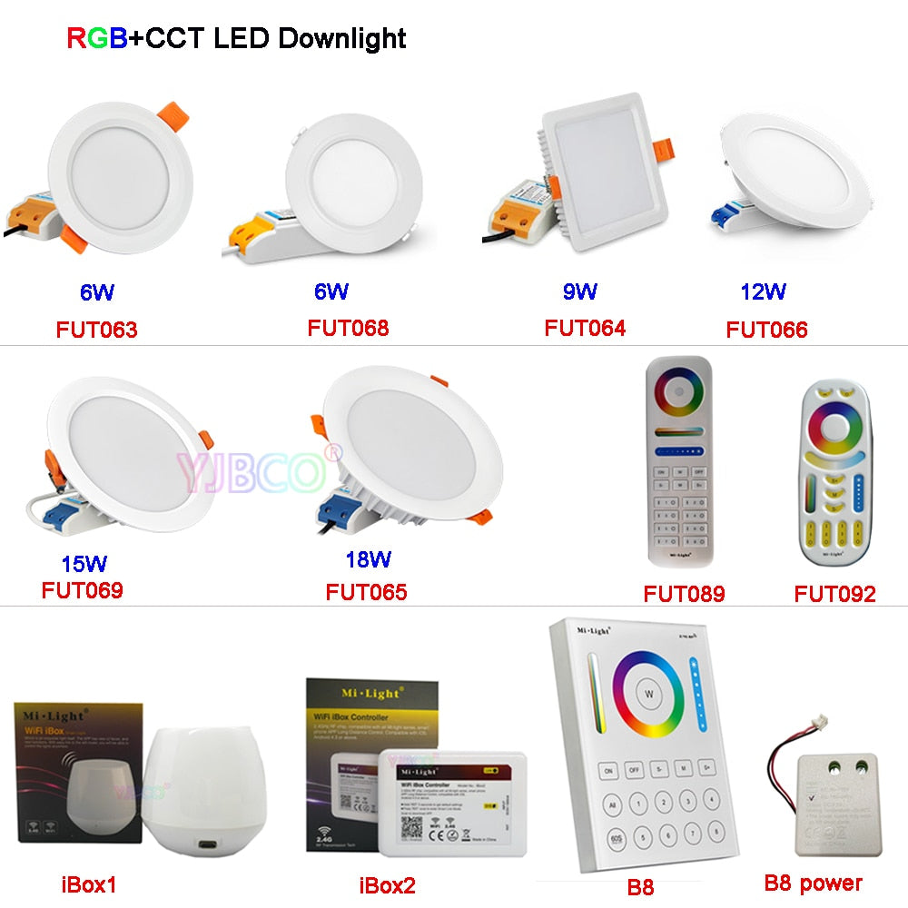 Miboxer 6W/9W/12W/15W/18W RGB+CCT LED Downlight Dimmable LED Ceiling Spotlight AC110V 220V FUT063/FUT066/FUT068/FUT069/B8/iBox1