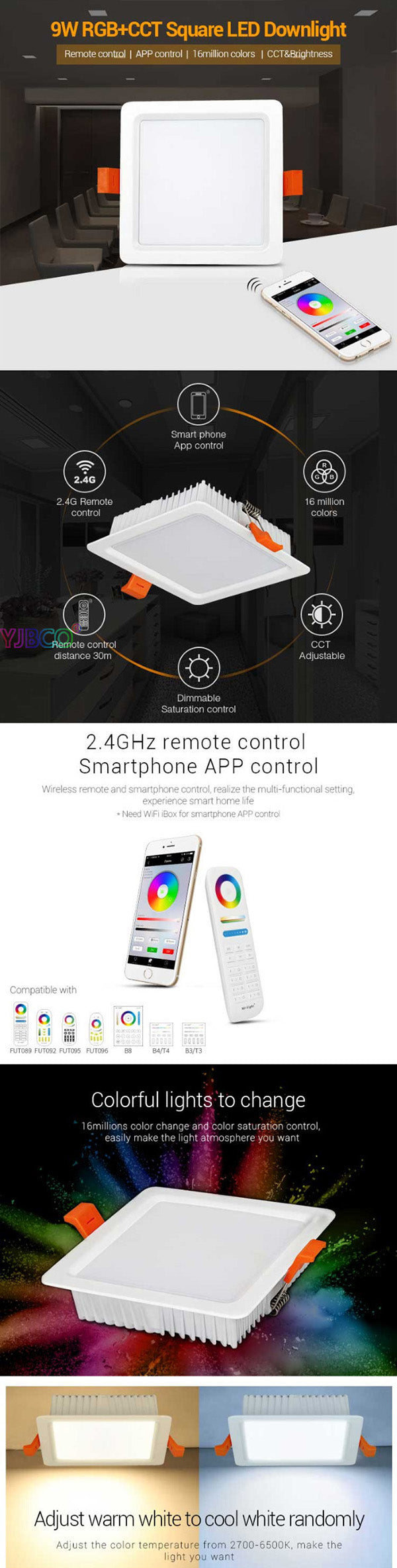 Miboxer 6W/9W/12W/15W/18W RGB+CCT LED Downlight Dimmable LED Ceiling Spotlight AC110V 220V FUT063/FUT066/FUT068/FUT069/B8/iBox1