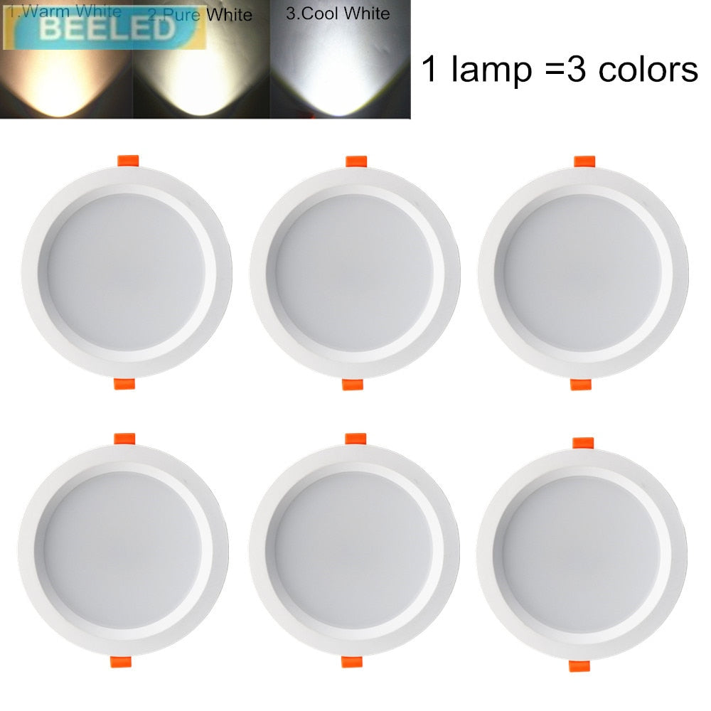 LED Downlights 5W 7W 9W Warm white Pure white Cool white dimming changable 6 pack smart lamp 3colors SMD LED ceiling lamp