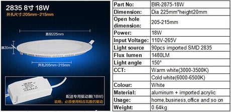 Manufacturer Retail &l amp; Wholesale 18w super thin Round led ceiling light white/warm white led panel light