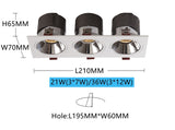 COB LED Downlight CRI92 3 Heads Anti-glare LED Spotlight 21W 36W Dimmable 110V 220V Ceiling Lamp For Shopping Mall Lighting