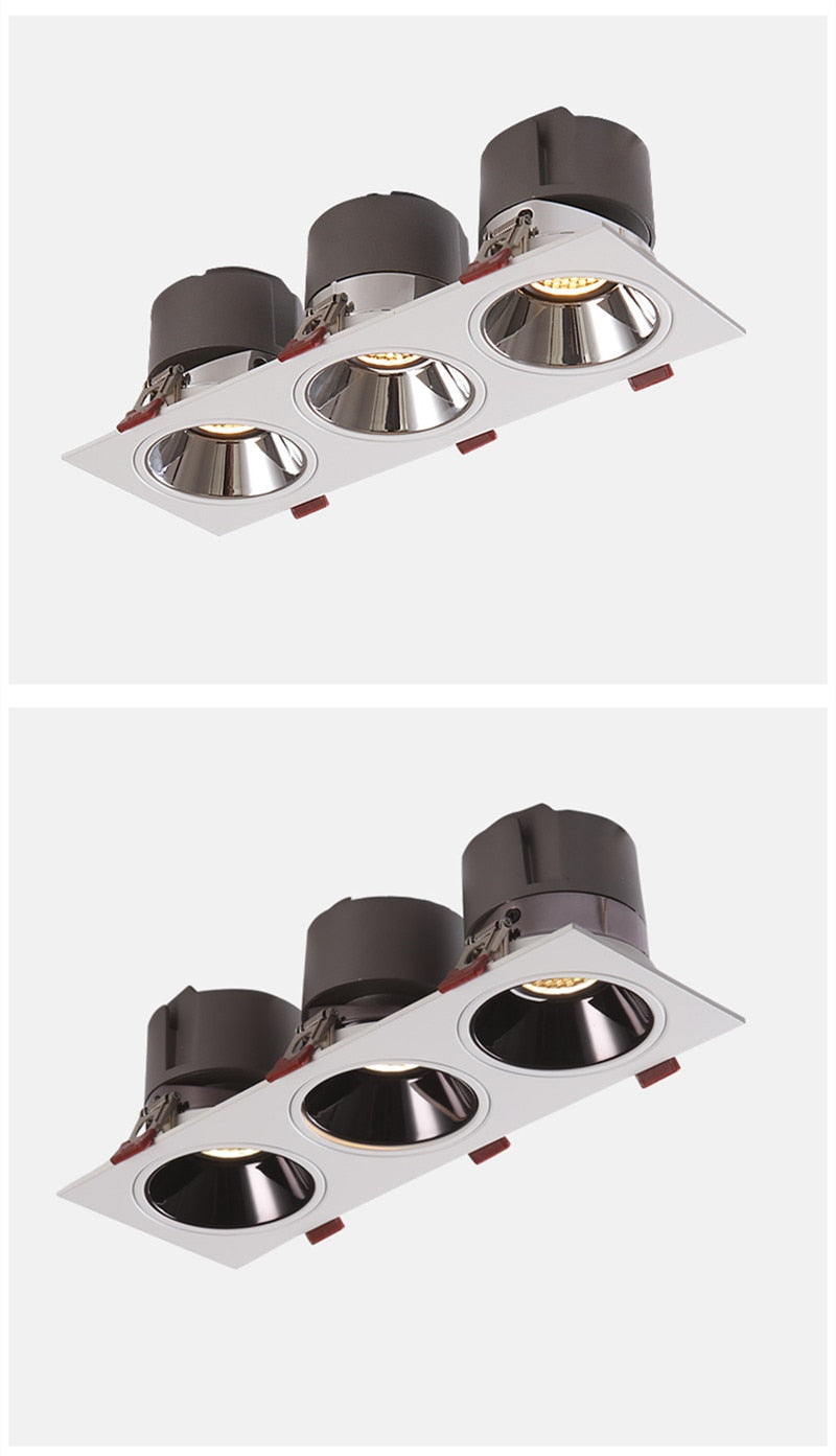 COB LED Downlight CRI92 3 Heads Anti-glare LED Spotlight 21W 36W Dimmable 110V 220V Ceiling Lamp For Shopping Mall Lighting