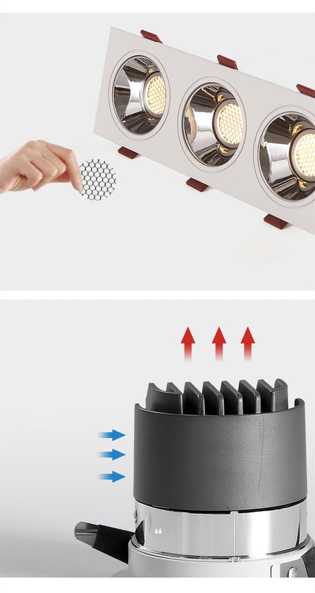 COB LED Downlight CRI92 3 Heads Anti-glare LED Spotlight 21W 36W Dimmable 110V 220V Ceiling Lamp For Shopping Mall Lighting