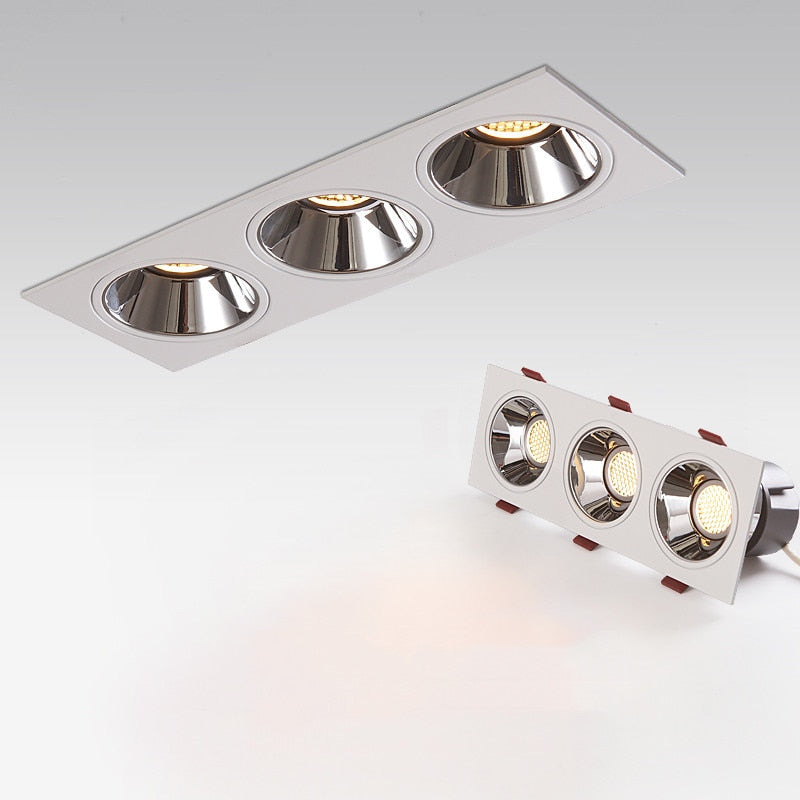 COB LED Downlight CRI92 3 Heads Anti-glare LED Spotlight 21W 36W Dimmable 110V 220V Ceiling Lamp For Shopping Mall Lighting