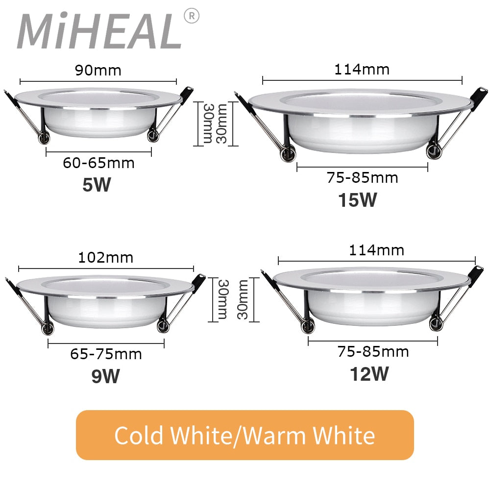 LED Downlight Recessed 10PCS Ceiling Lamp 5W 9W 12W 15W Three-color dimmable/Cold white/Warm white led Spotlight AC 220V
