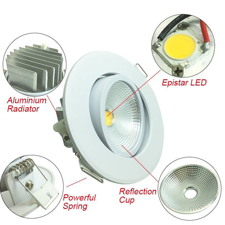  High Quality Round COB LED Spot Lamp 70mm Cutting Hole Recessed Led Downlight 5W 110V-230V Angle Adjustable for Office