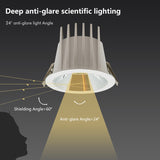 Indoor New Double Anti Glare LED COB Downlight Embedded Ceiling 20w 30w Home Kitchen Drawing Room Lighting Dimmable Office Lamp