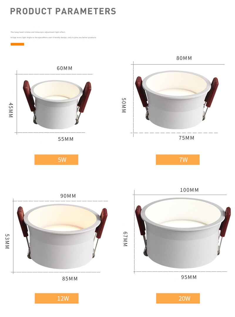 LED Ceiling Lamp 110V 220V 12W 20W COB Downlight Dimmable Spotlight 5W 7W 3000K 4000K 6000K For Home Background Wall Lighting