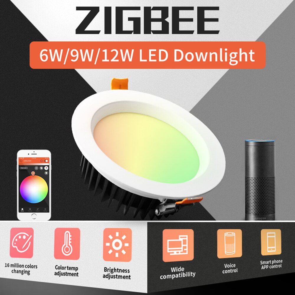 Zigbee Smart Home App Control Warm White Cold White Light 9W RGBCCT LED Downlight for Bedroom Corridor Kitchen Toilet