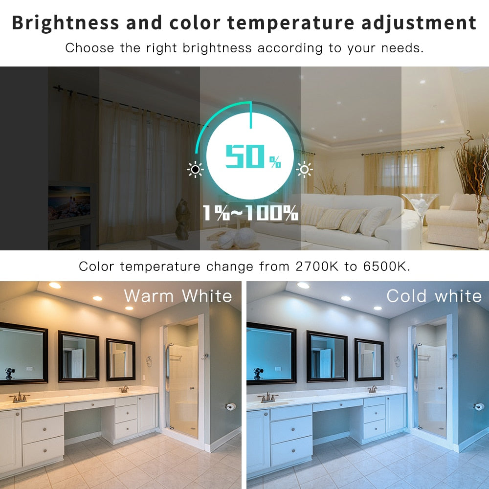 Zigbee Smart Home App Control Warm White Cold White Light 9W RGBCCT LED Downlight for Bedroom Corridor Kitchen Toilet