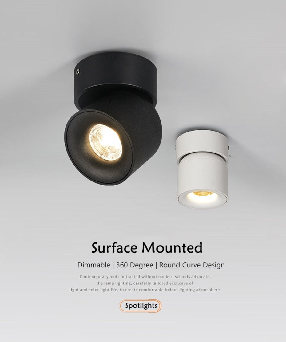 Led Surface Mounted Ceiling Downlight Round Curve Adjustable 90 degrees Nordic Spot light For Living Room Foyer Store AC90-265V