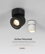 Led Surface Mounted Ceiling Downlight Round Curve Adjustable 90 degrees Nordic Spot light For Living Room Foyer Store AC90-265V